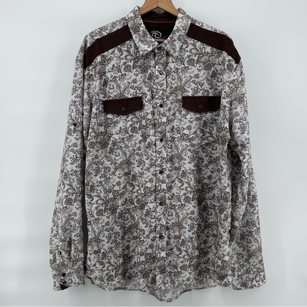 Caviar‎ Dremes Shirt Mens 2XL Western Pearl Snap Paisley Faux Suede Made in USA